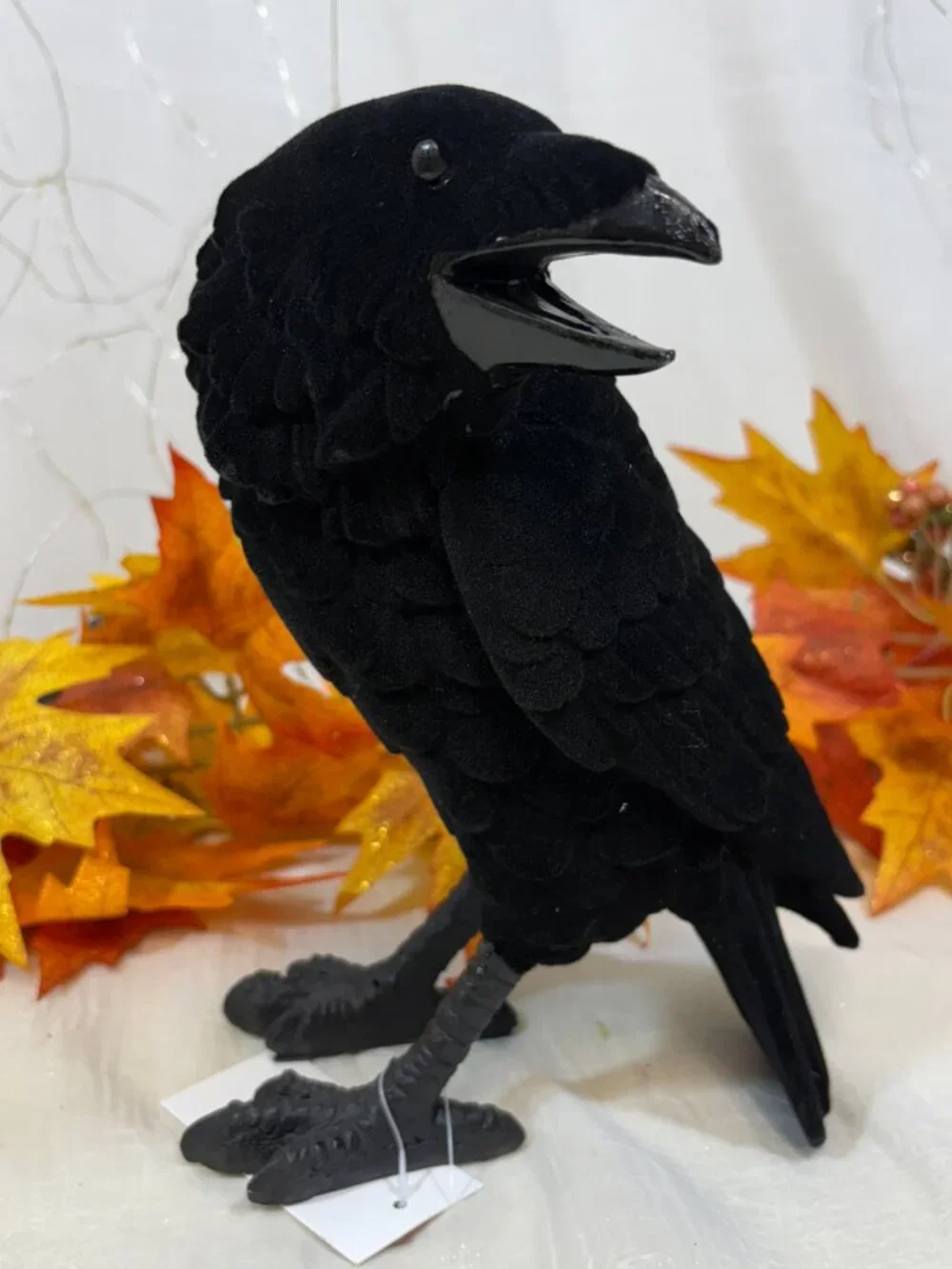 Halloween Resin Black Standing Crow Raven Figure Decor Prop Spooky Flocked 8